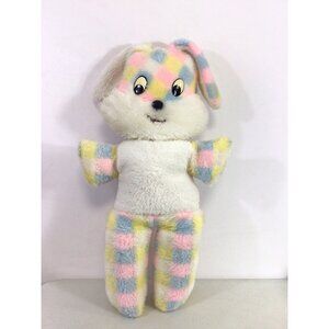 Vintage Plush Rabbit Easter Bunny 70’s Plaid Fur